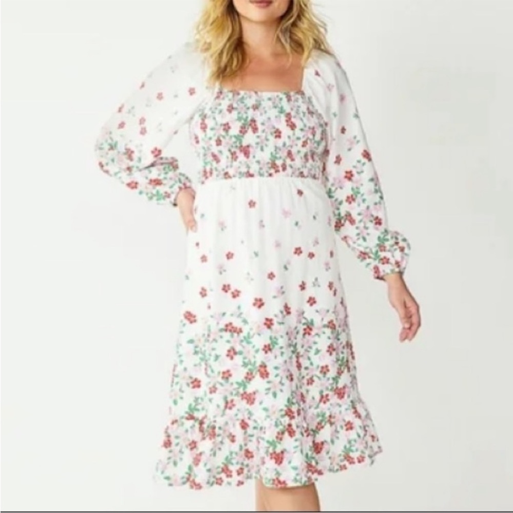 Draper James linen floral smocked midi dress NWT